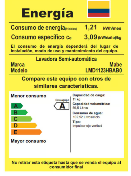 MABE11KG5 Lavadora MABE Semiautomático11 Kg