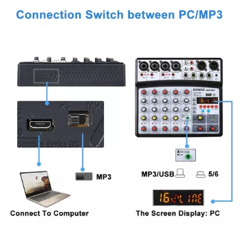 9 Mezclador De Sonido Bomge De Audio De 6 Canales Bluetooth Mp